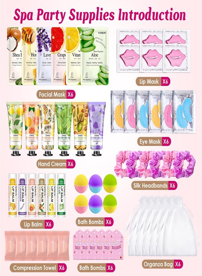 KONEUK 60PCS Spa Party Supplies for Girls, Include Face Masks, Hand Cream, Lip Balm, Foot Bath Bombs, Lip Mask, Under Eye Patches, Compressed Towels, Spa Birthday and Sleepover Party Supplies for Girls Women - Image 2